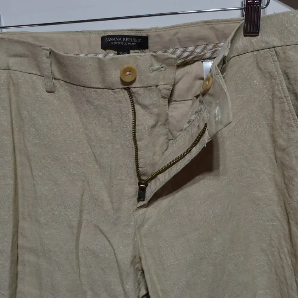 Banana Republic Men's Kentfield Linen Blend Tan Pants 32 X 32